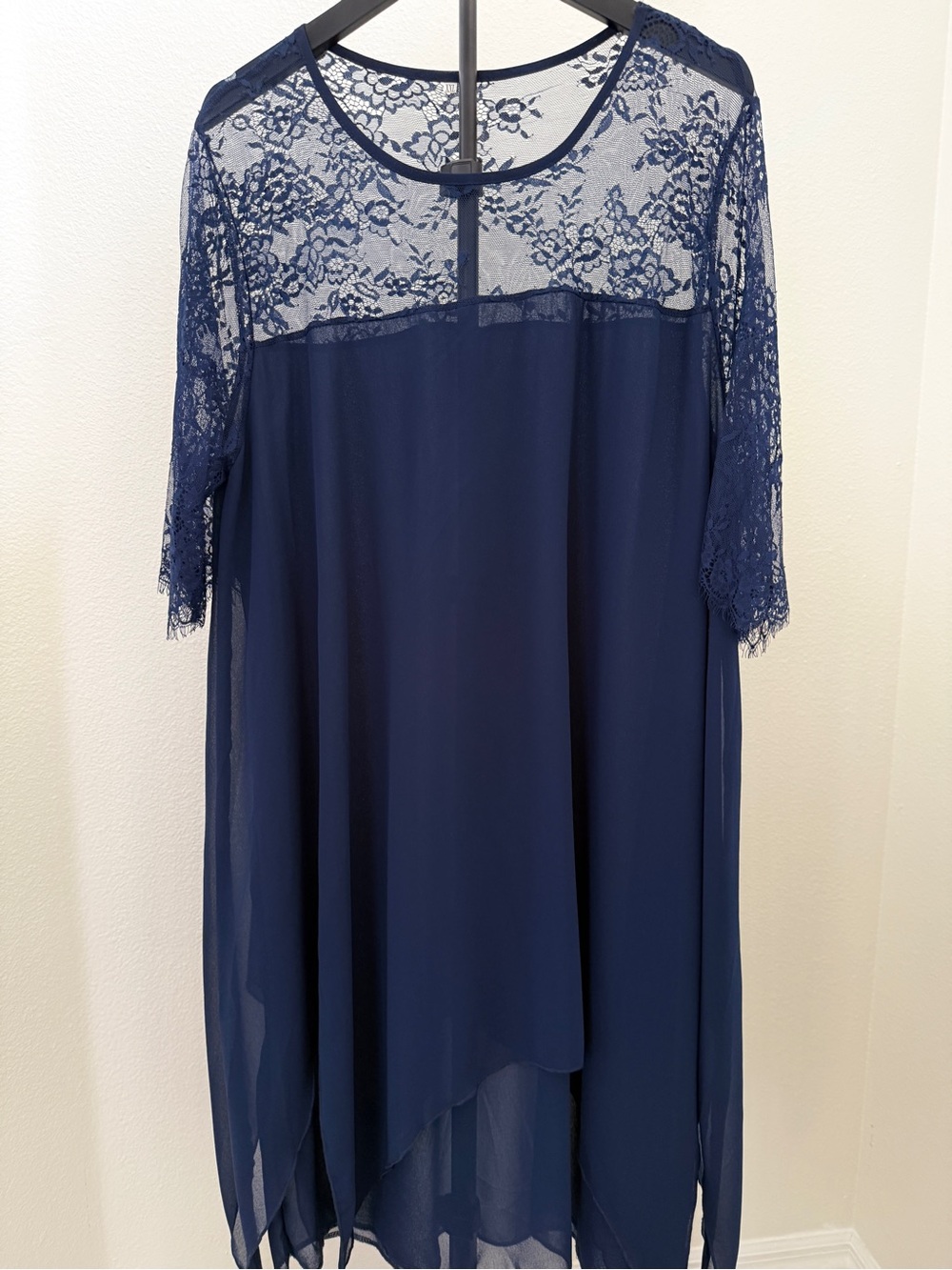 Navy Lace Yoke Midi Dress
